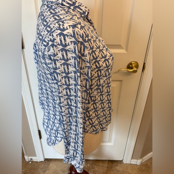 Jane and Delancey Fox Pattern Button Down Shirt w Tie Front Women’s Large - Picture 4 of 10